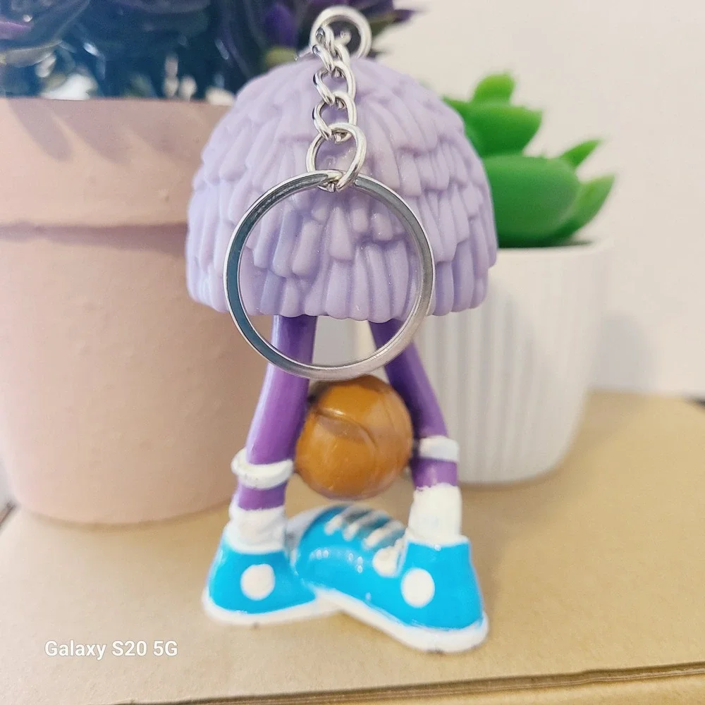 Purple Furry Monster Keychain Basketball Player Cute Charm Pre-Owned Collectible